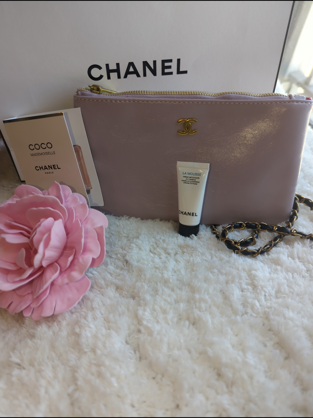 Chanel Lilac Patent Leather CC Logo Pouch Converted To Crossbody + Extras Bundle